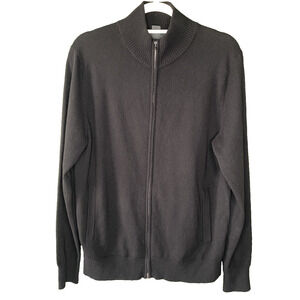 State Fusio Mens Sweater Cashemere Merino Wool Black Double Zip Cardigan Jacket